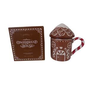 Pottery Barn Gingerbread House Lidded Stoneware Mug Holiday Christmas NEW